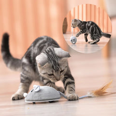 Electric Mouse Pet Cat Toy USB Rechargeable Flocking Mouse Cat Feather Cat Stick