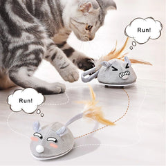 Electric Mouse Pet Cat Toy USB Rechargeable Flocking Mouse Cat Feather Cat Stick